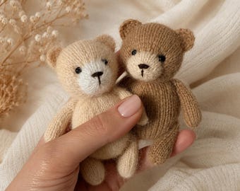 Mini Knit Teddy Bear Prop, Newborn Photography Teddy, Handmade Tiny Teddy Bear, Newborn Photo Prop, Mohair Mini Bear