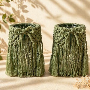 Macrame Lantern Set of 2 – Boho Glass Tealight Holders – Handmade Living Room Decor, Balcony & Terrace – Perfect Gift