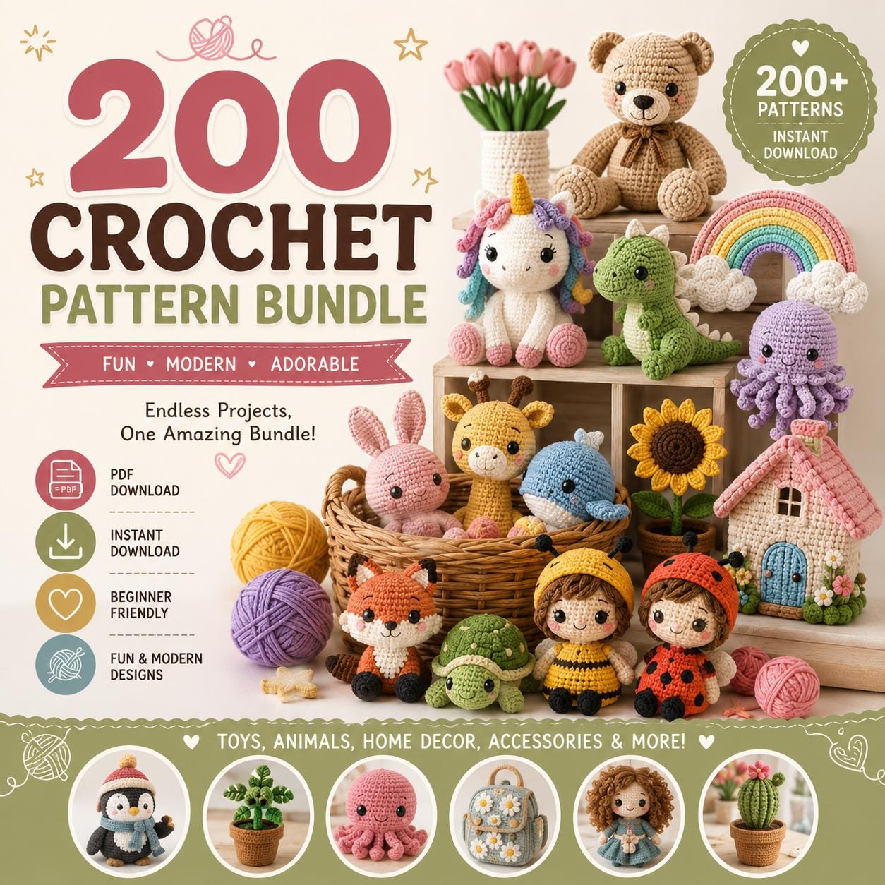 200+ Animal Amigurumi Crochet Patterns Bundle PDF | Cute Plush Toy ...