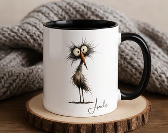 Taza personalizada con diseño de pájaro, taza con nombre personalizado, regalo divertido de animales