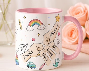 Taza personalizada para el abuelo, regalo personalizado de los nietos con la imagen de las manos de la familia.