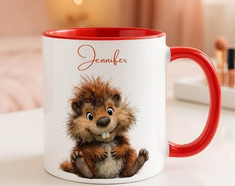 Taza personalizada con diseño de castor, taza con nombre personalizado, regalo de cumpleaños para hijo o nieto