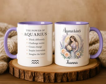 Taza Acuario, regalo personalizado con nombre del zodiaco para ella.