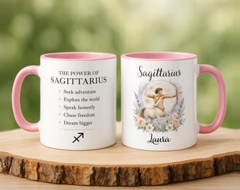 Taza personalizada de Sagitario, regalo con nombre y horóscopo del zodiaco personalizados, 8 colores.
