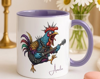 Personalized Rooster Mug, Custom Name Cup, Gift for Music Lover