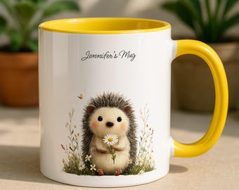 Personalized Hedgehog Mug, Custom Name Coffee Cup, Woodland Animal Gift