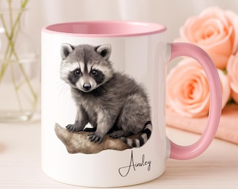 Taza personalizada de mapache, regalo personalizado de animal del bosque con nombre
