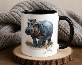 Taza personalizada con diseño de hipopótamo, regalo personalizado con nombre para hijo o hija.