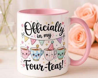 Taza "Oficialmente en mi grupo de cuatro tés", regalo de cumpleaños número 40, taza para amantes del té, regalo para tu mejor amiga.