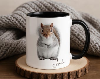 Taza personalizada con diseño de ardilla, taza con nombre personalizado, regalo para hija o hijo.