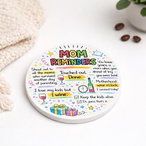Posavasos con divertidos recordatorios para mamás, posavasos con humor sobre la maternidad imagen 1