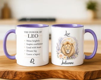 Taza Leo personalizada, regalo del zodíaco con nombre personalizado, taza de astrología