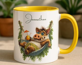 Taza personalizada con diseño de jabalí, taza con nombre personalizado, regalo de cumpleaños para papá o abuelo