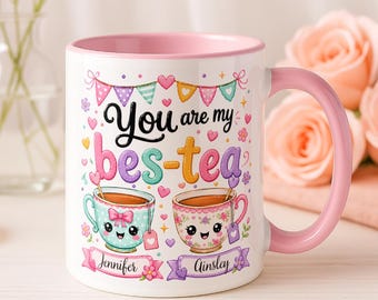 Taza personalizada para amigos, nombres personalizados, regalo de té para la amistad