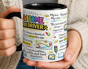Taza de taxista, taza de café divertida para taxistas, diseño colorido