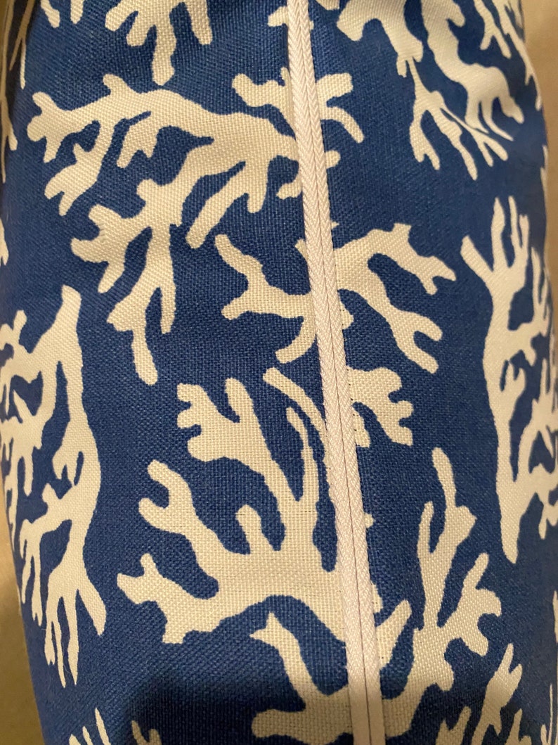 Coastal Blue/white Coral Print Outdoor Fabric Pillow Cover 18x18 Made