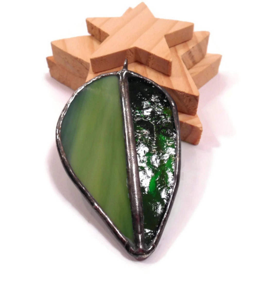 Stained Glass Pendant Jewelry Green Leaf Pendant Glass Leaf Etsy