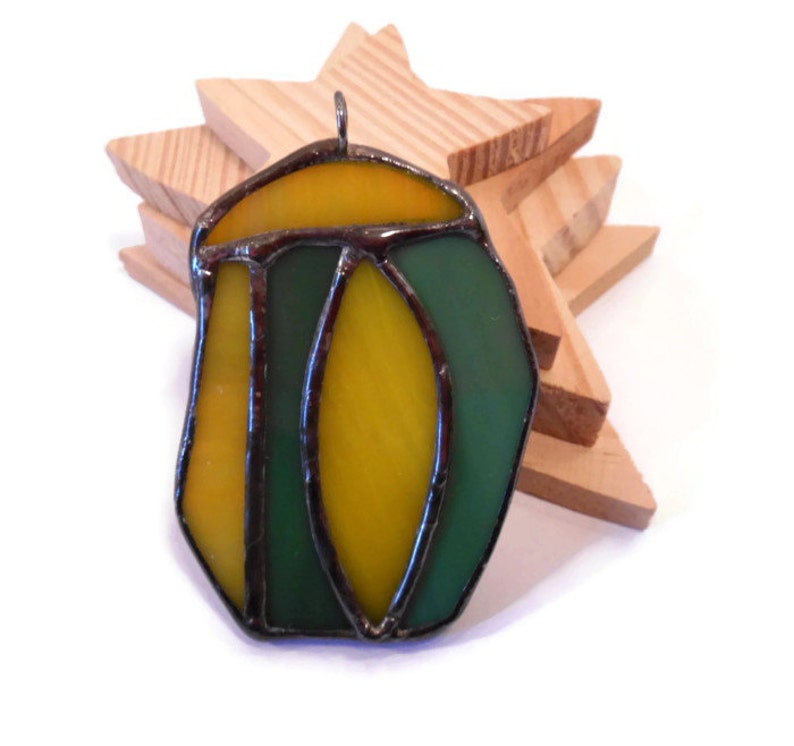 Cocoon Stained Glass Jewelry Pendant Glass Metal Jewelry Handmade Jewelry Statement Jewelry Necklace Yellow and Green Pendant Glass Cocoon image 1