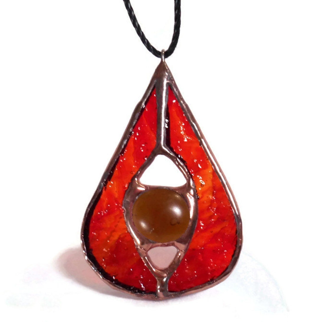 Stained Glass Jewelry Teardrop Pendant Amber Fire Stained Glass Pendant