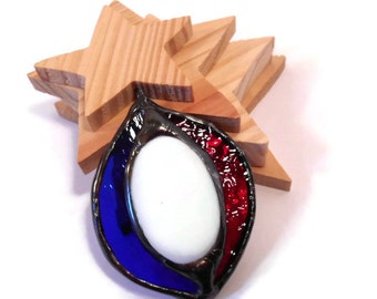 Red White and Blue Stained Glass Jewelry Necklace Handmade Jewelry Glass and Metal Jewelry Necklace Red White Blue Glass Necklace Pendant