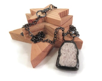 Stone Pendant Beige Speckled Necklace Granite Pendant Beige Drop Pendant Soldered Jewelry Handmade Necklace Granite Stone Pendant Gift Ideas