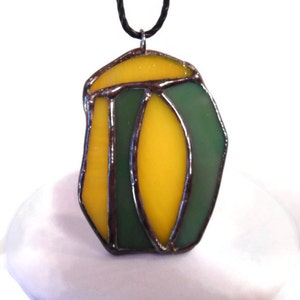 Cocoon Stained Glass Jewelry Pendant Glass Metal Jewelry Handmade Jewelry Statement Jewelry Necklace Yellow and Green Pendant Glass Cocoon image 3