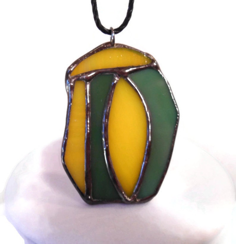 Cocoon Stained Glass Jewelry Pendant Glass Metal Jewelry Handmade Jewelry Statement Jewelry Necklace Yellow and Green Pendant Glass Cocoon image 3