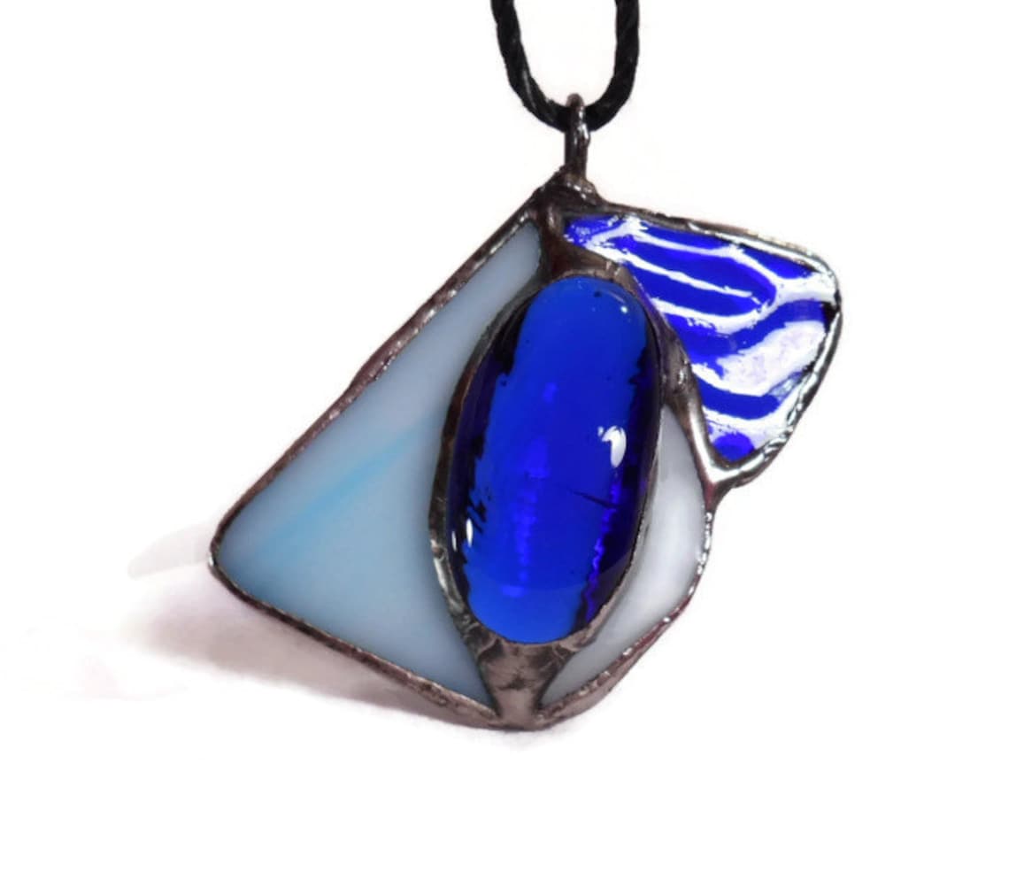 Stained Glass Jewelry Blue Puddles Glass Pendant Glass and Metal Jewelry Handmade Jewelry