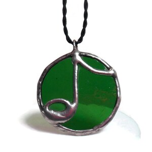 Jewelry Green Stained Glass Music Note Necklace Handmade Jewelry Green Pendant Glass and Metal Jewelry Stained Glass Pendant Glass Jewelry image 3