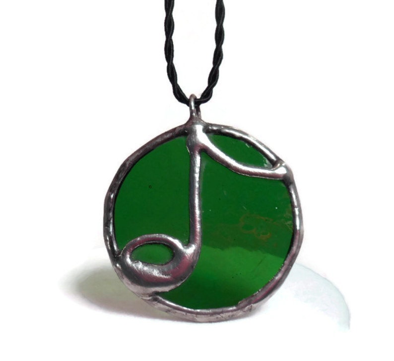 Jewelry Green Stained Glass Music Note Necklace Handmade Jewelry Green Pendant Glass and Metal Jewelry Stained Glass Pendant Glass Jewelry image 3