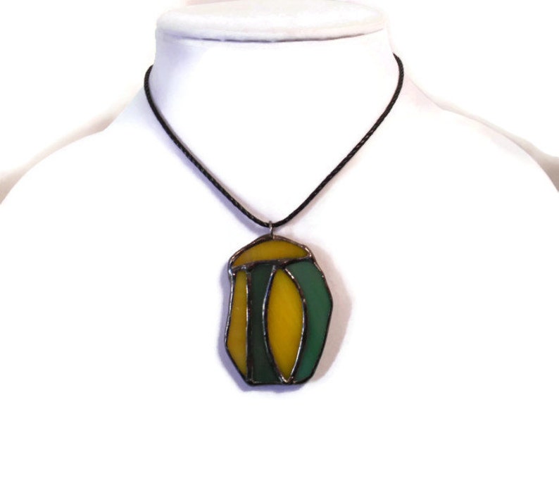 Cocoon Stained Glass Jewelry Pendant Glass Metal Jewelry Handmade Jewelry Statement Jewelry Necklace Yellow and Green Pendant Glass Cocoon image 4