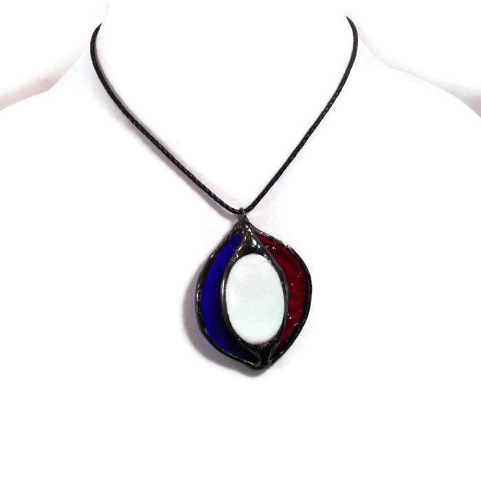 Red White and Blue Stained Glass Jewelry Necklace Handmade Jewelry