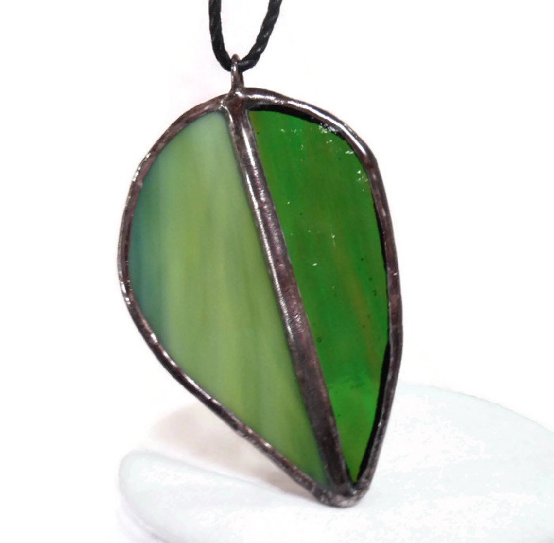 Stained Glass Pendant Jewelry Green Leaf Pendant Glass Leaf Etsy