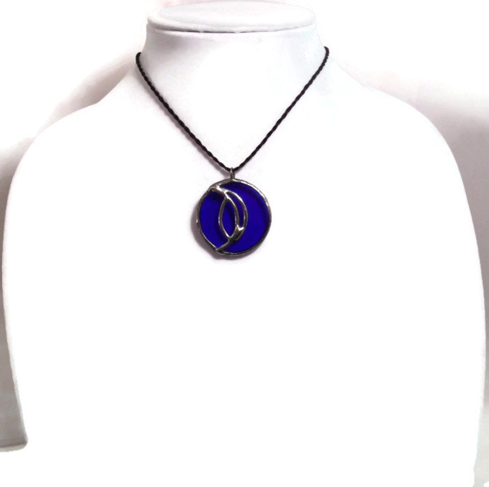 Stain Glass Jewelry Blue Glass Pendant Handmade Jewelry Silver Etsy