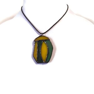 Cocoon Stained Glass Jewelry Pendant Glass Metal Jewelry Handmade Jewelry Statement Jewelry Necklace Yellow and Green Pendant Glass Cocoon image 2