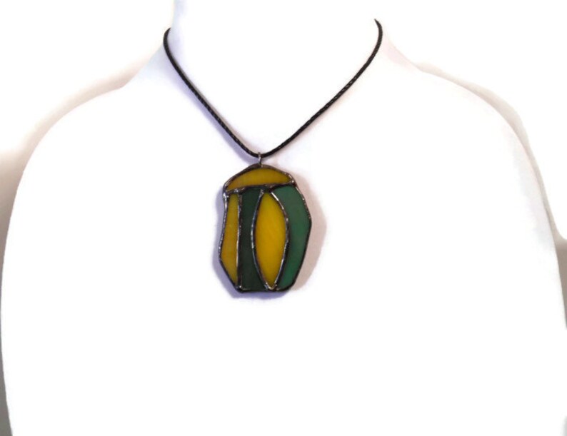 Cocoon Stained Glass Jewelry Pendant Glass Metal Jewelry Handmade Jewelry Statement Jewelry Necklace Yellow and Green Pendant Glass Cocoon image 2