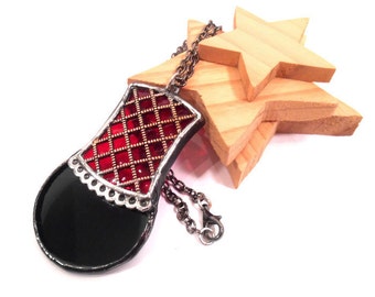 Stained Glass Jewelry Gothic Red and Black Pendant Glass and Metal Jewelry Handmade Necklace Gothic Pendant Necklace Black Red Glass Jewelry