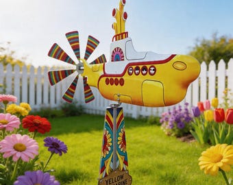 Metal Kinetic Garden-draaimolen | The Beatles Yellow Submarine windspinner | Retro jaren 60 tuindecoratie