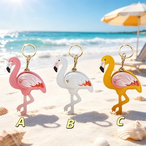 Mother's Day Gift for Mom & Flamingo Lovers | Handmade Leather Flamingo Keychain | Cute Tropical Bag Charm