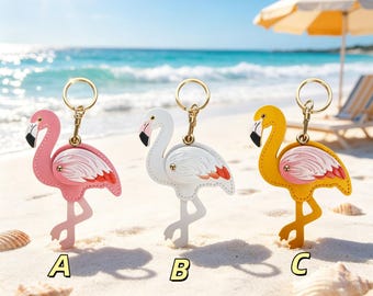 Mother's Day Gift for Mom & Flamingo Lovers | Handmade Leather Flamingo Keychain | Cute Tropical Bag Charm