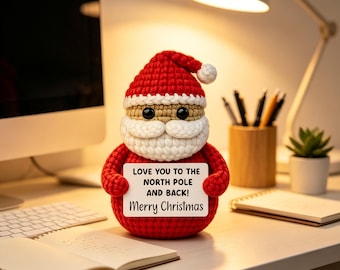 Crochet Santa Positive Doll, Handmade Christmas Amigurumi, Festive Encouragement Desk Plush Holiday Gift
