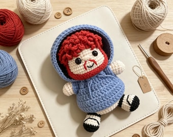 Caseoh Inspired Crochet Amigurumi Plush, Cute Streamer Fan Doll, Handmade Gamer Desk Decor Gift For Twitch Fans