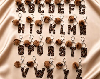Leopard Print Letter Keychain, Custom Western Keyring, Personalized Gift for Her