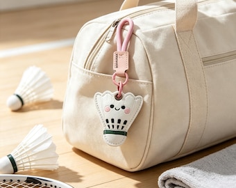 Cute Badminton Shuttlecock Keychain, Leather Sport Bag Charm, Kawaii Badminton Player Gift