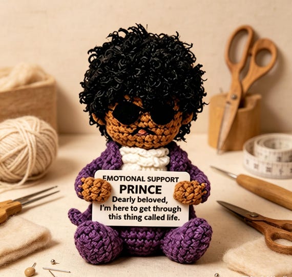 Crochet Emotional Support Prince Plush, Music Fan Amigurumi, Funny Cheer Up Gift For Her