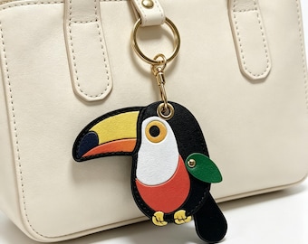 Mother's Day Gift for Mom & Bird Lovers | Handmade Leather Toucan Keychain | Cute Bird Bag Charm