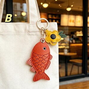 Handmade Leather Koi Fish Keychain | Lucky Chinese Charm | Good Luck Gift for All Occasions
