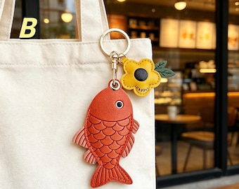 Handmade Leather Koi Fish Keychain | Lucky Chinese Charm | Good Luck Gift for All Occasions