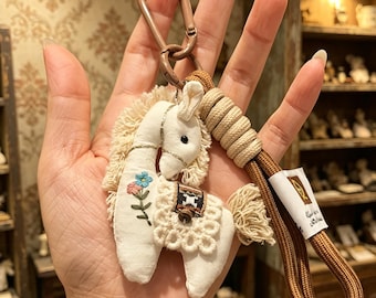 Handmade Linen Pony Bag Charm - Boho Floral Purse Accessory | Versatile Keychain Gift