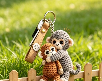 Mother's Day Gift for Mom | Cute Mom and Baby Hugging Monkey Bag Charm | Cute Bag Charm & Desk Companion